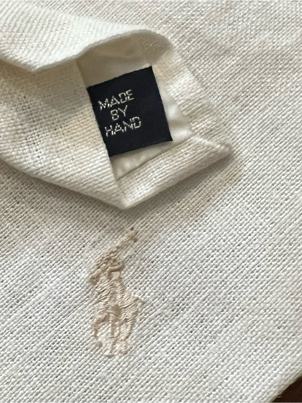 Men's Ivory Polo Ralph Lauren Tie with Embroidered Pony Linen Made in USA
